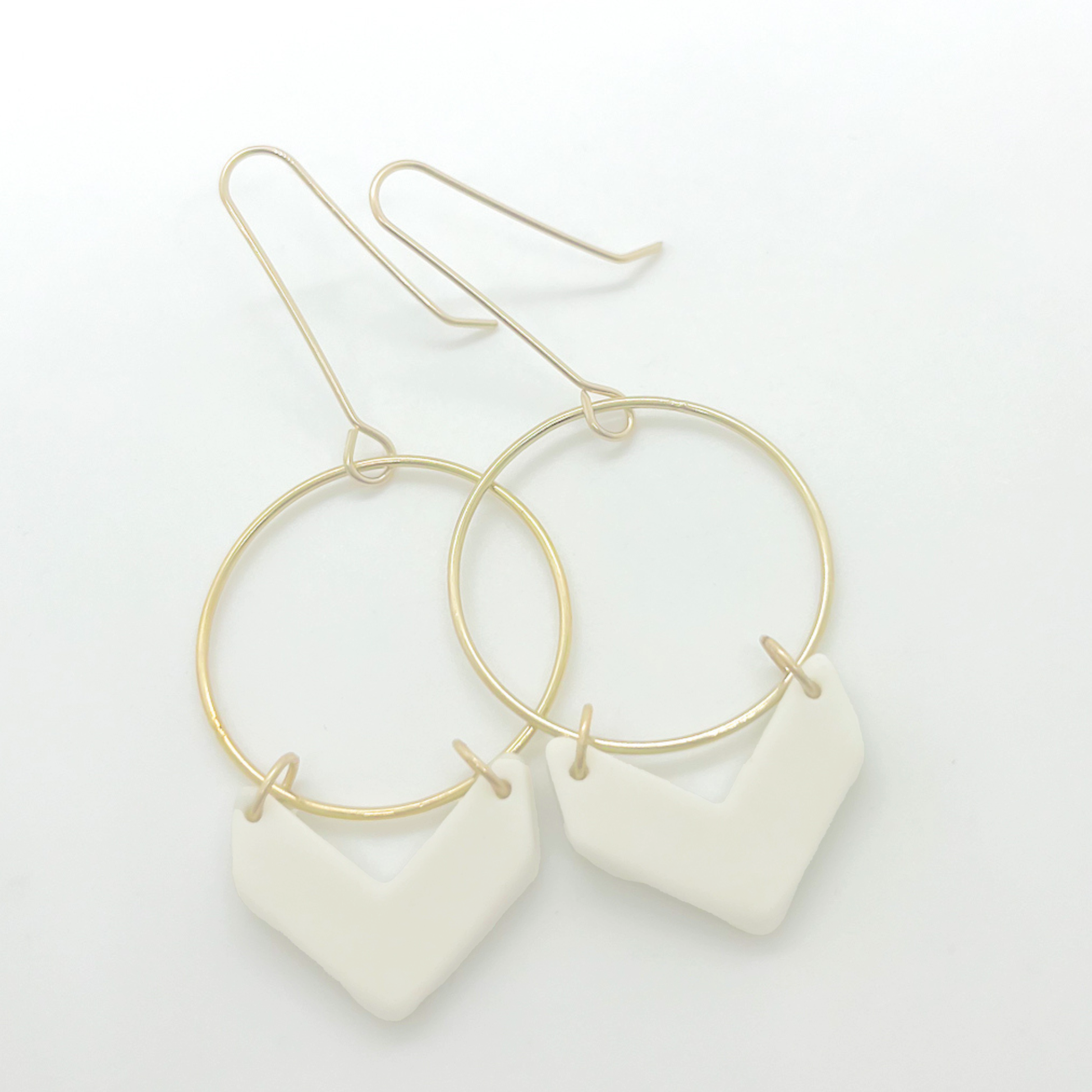 Chevron Dangle Earrings - White Porcelain