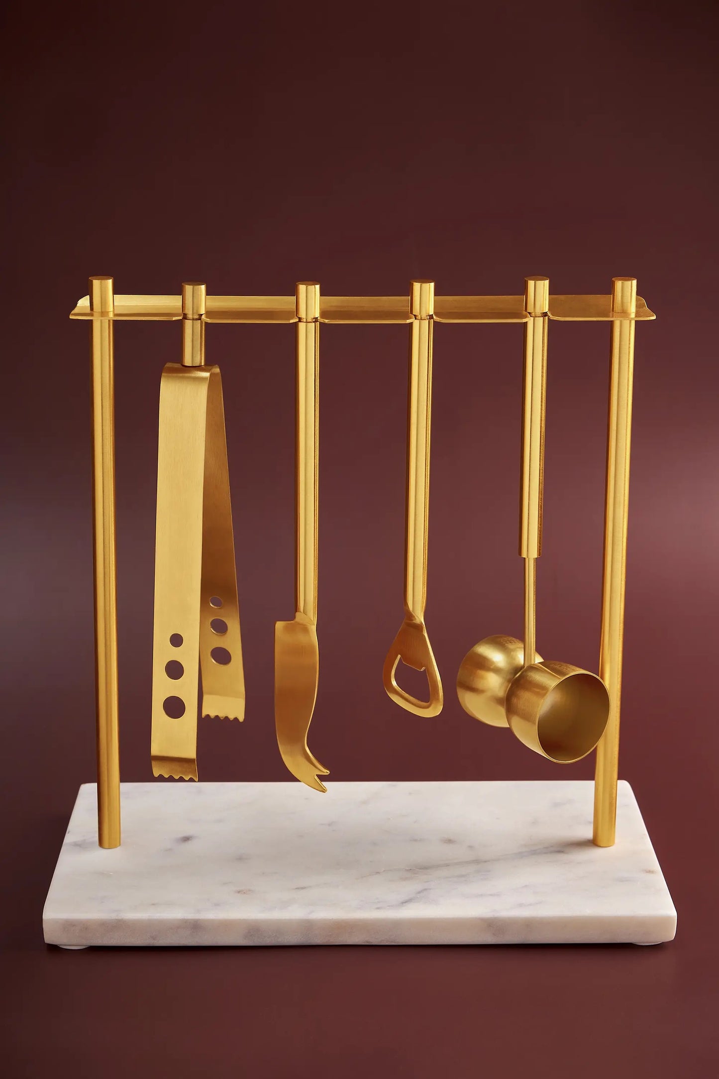 White Marble & Brass Hanging Bar Tools Set