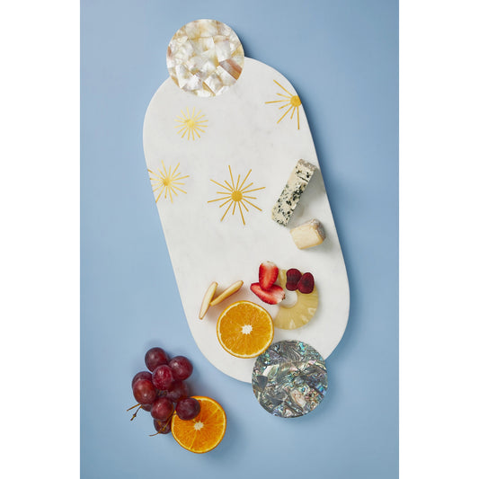 White Marble + Mother of Pearl Cheese Board with Brass Inlay