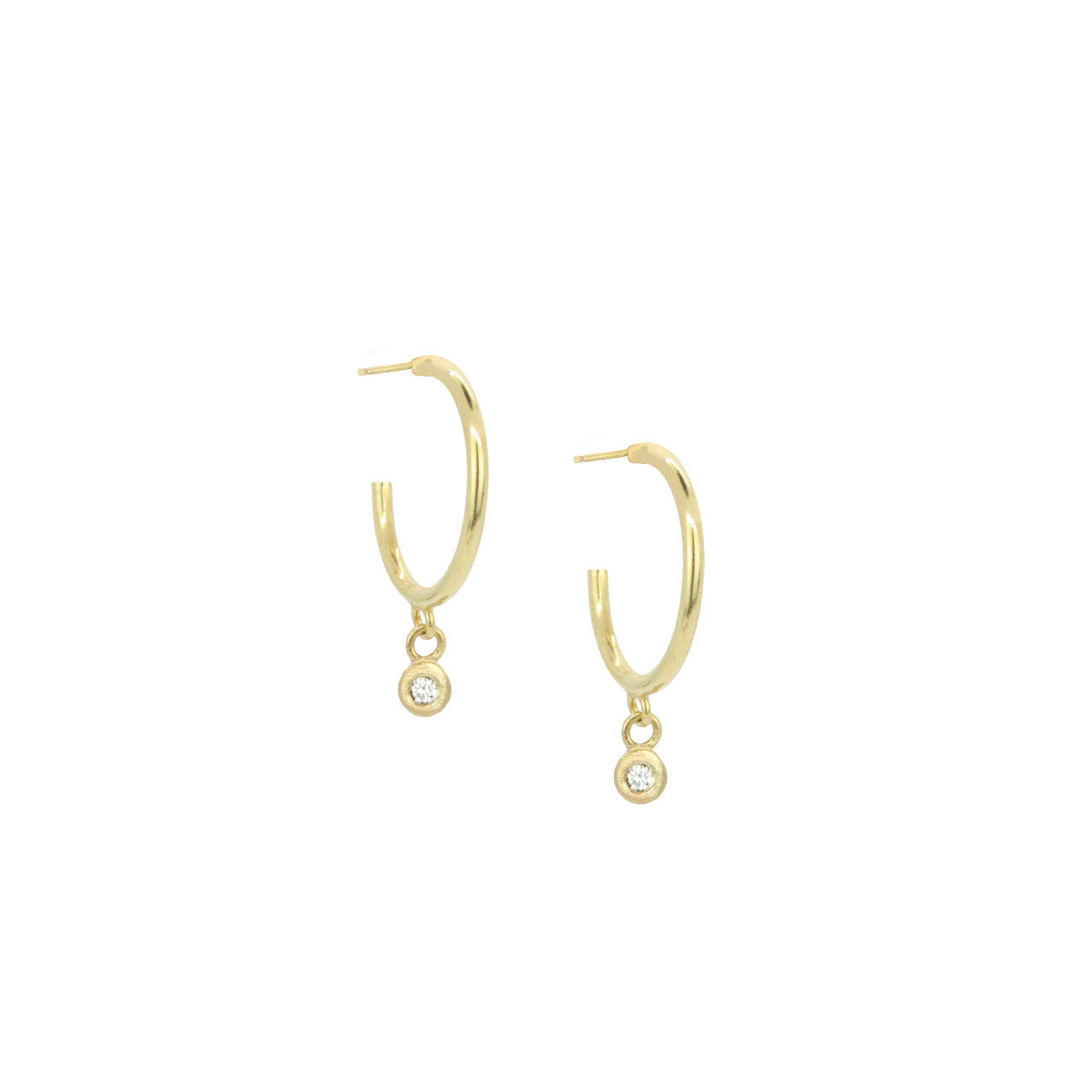 18k Gold Diamond Drop Hoop Earrings