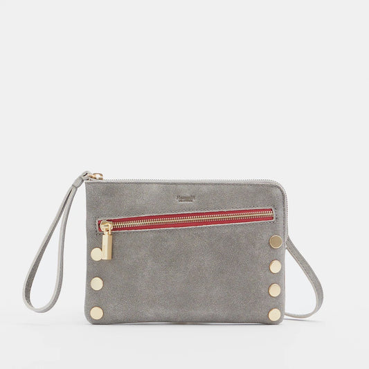 Hammitt Nash Small Crossbody Bag - Pewter/Brushed Gold with Red Zip
