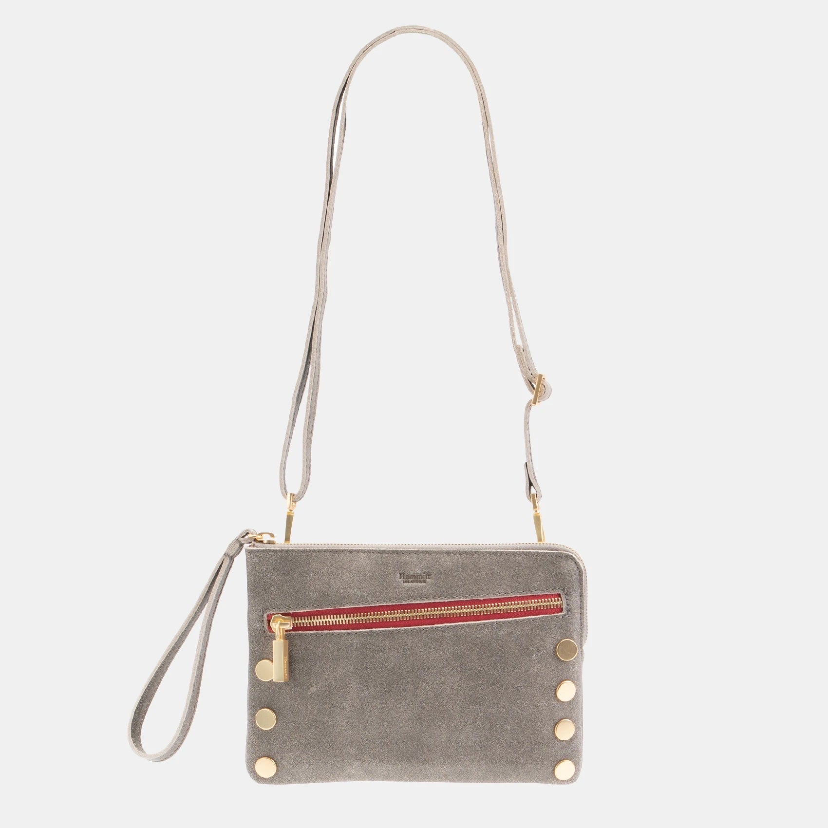 Hammitt Nash Small Crossbody Bag - Pewter/Brushed Gold with Red Zip