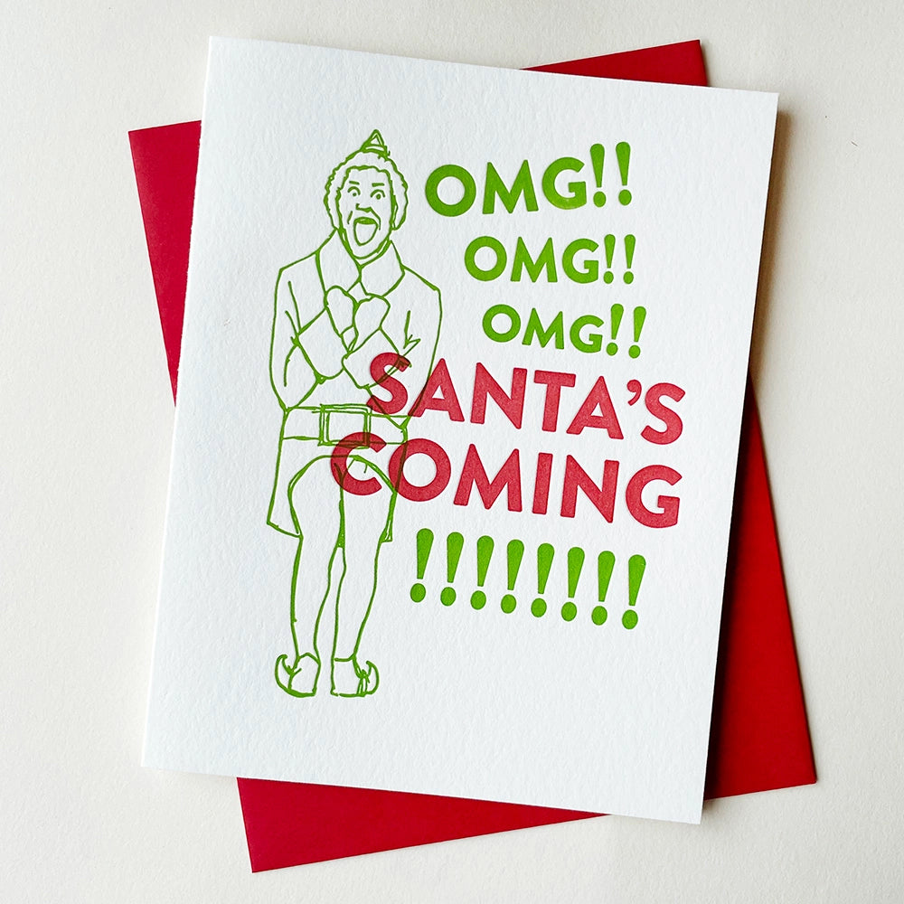 OMG Santa's Coming - Letterpress Christmas Card