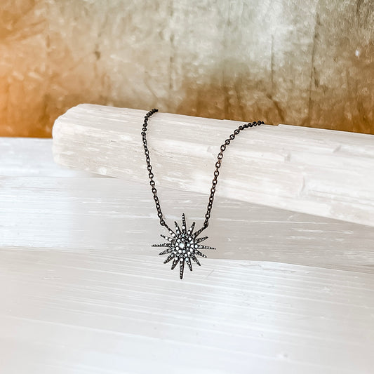 Sterling Silver + Diamond Mini Starburst Pendant Necklace