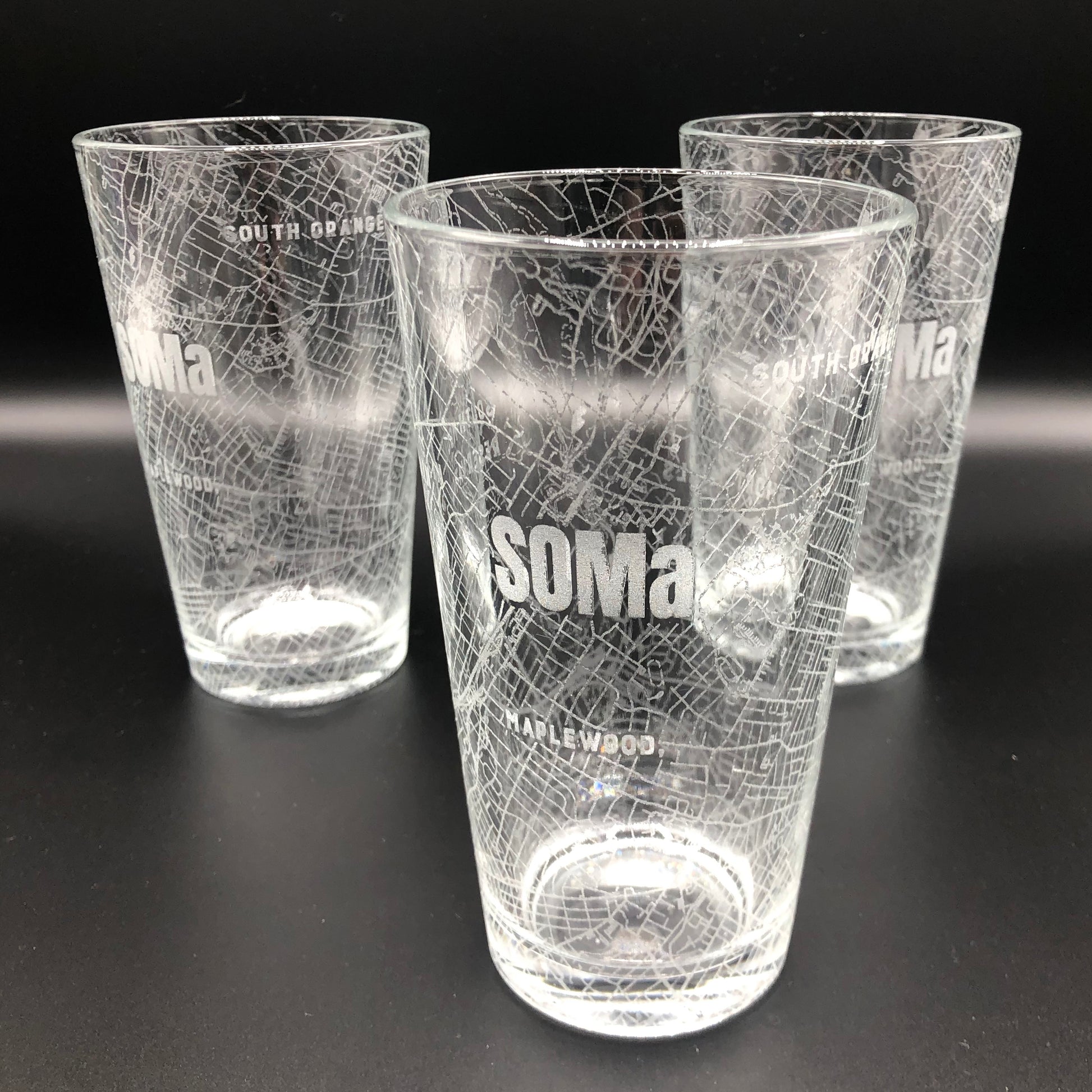 The SOMa Pint Glass with Etched Map of South Orange + Maplewood