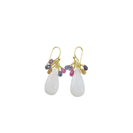 Moonstone + Multicolored Sapphire Cluster Earrings
