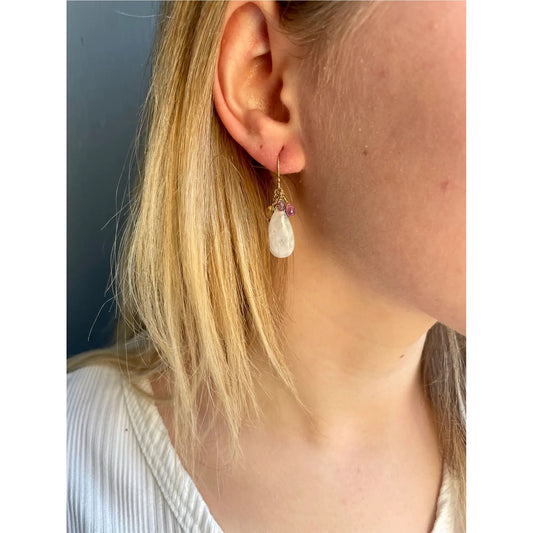 Moonstone + Multicolored Sapphire Cluster Earrings