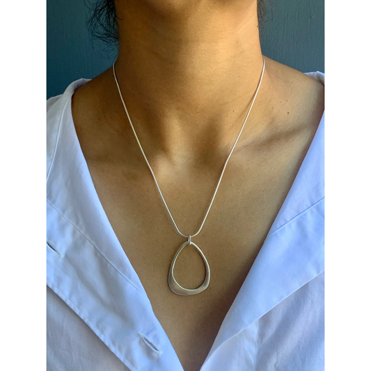 Open Organic Drop Pendant Necklace - Silver