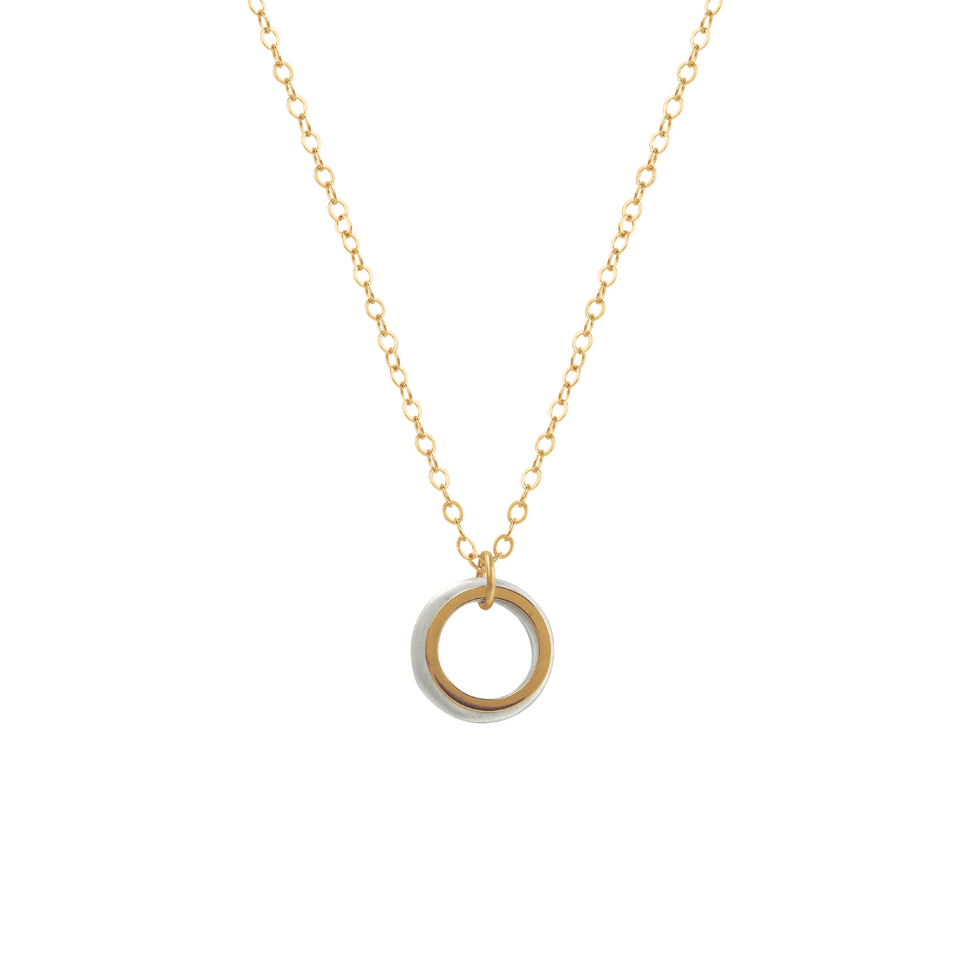 Mixed Metal Double Open Circle Pendant Necklace