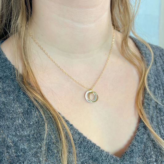 Mixed Metal Double Open Circle Pendant Necklace