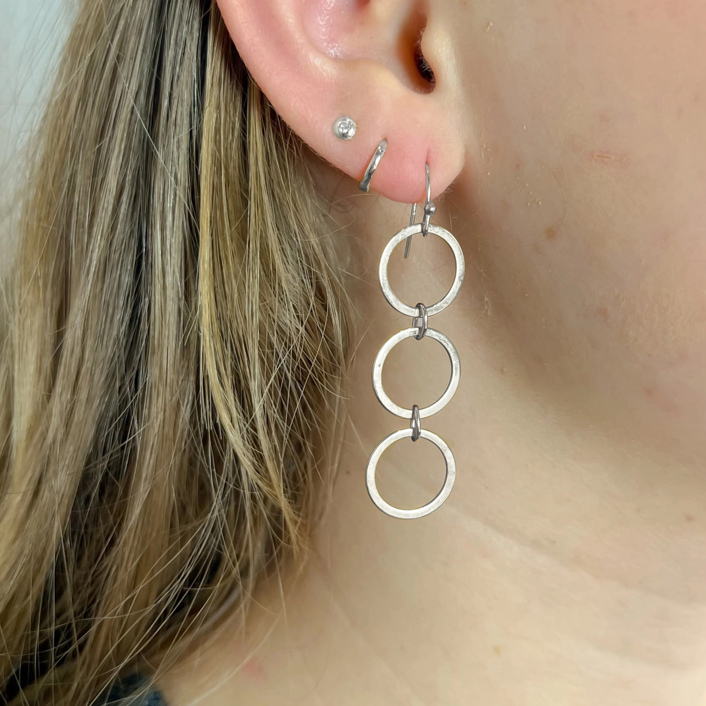 Open Circle Chain Earrings - Silver
