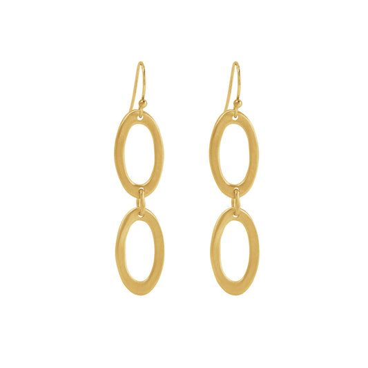 Two Open Ovals Dangle Earrings - Gold