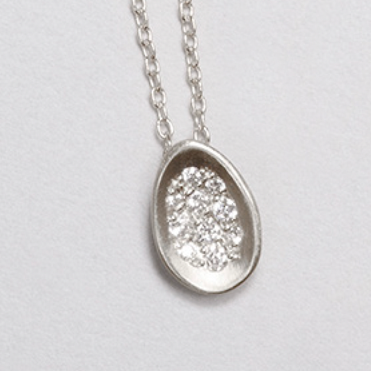 Sterling Silver + Diamond 'Pave Egg' Pendant Necklace