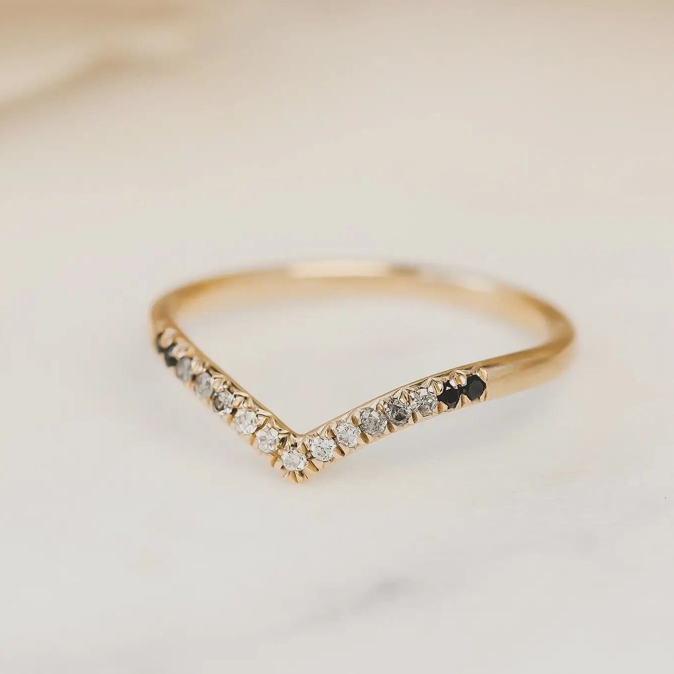 14k Yellow Gold + Diamond Ombre V-shaped Ring