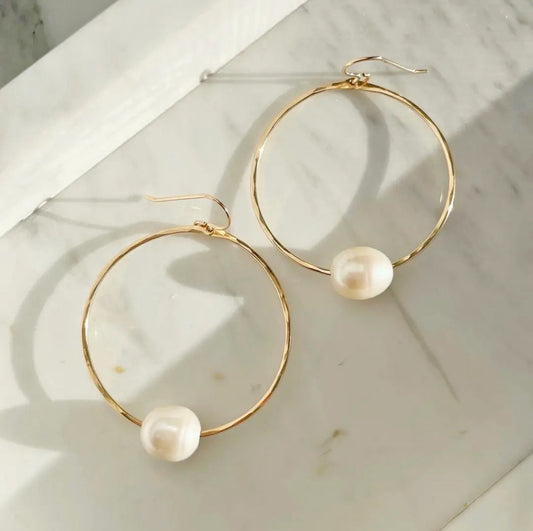 Hoop Earrings with Freshwater Pearls (Select Material)