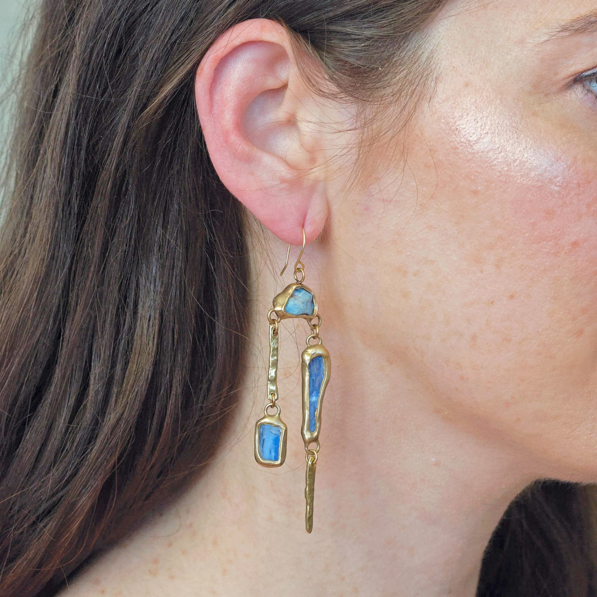 Brass + Aquamarine 'Whitewater' Statement Dangle Earrings