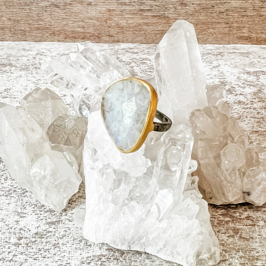 Mixed Metal Moonstone Statment Ring