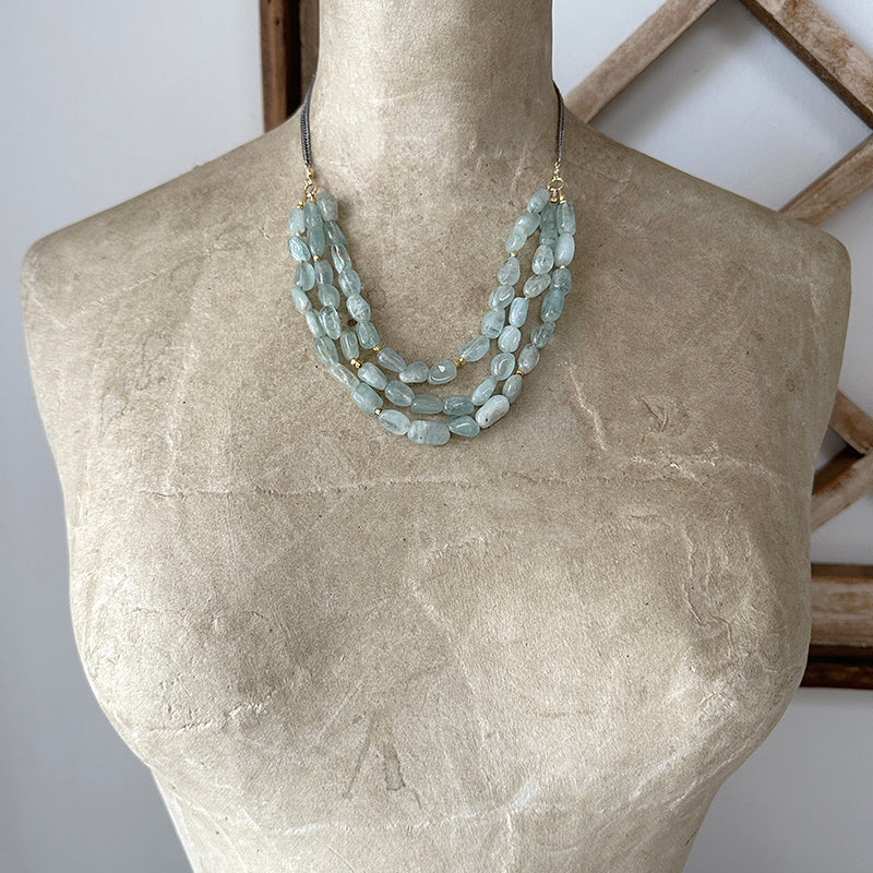 Triple Strand Aquamarine Gemstone Necklace