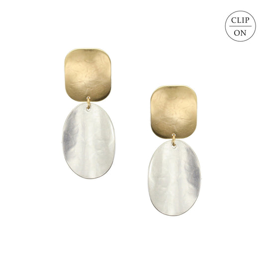 Rounded Rectangle with Dished Oval Clip-On Earrings