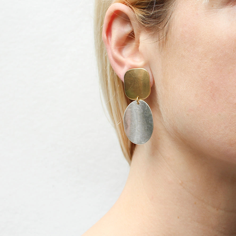 Rounded Rectangle with Dished Oval Clip-On Earrings