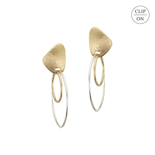 Rounded Triangle with Double Hoops Clip-On Earrings