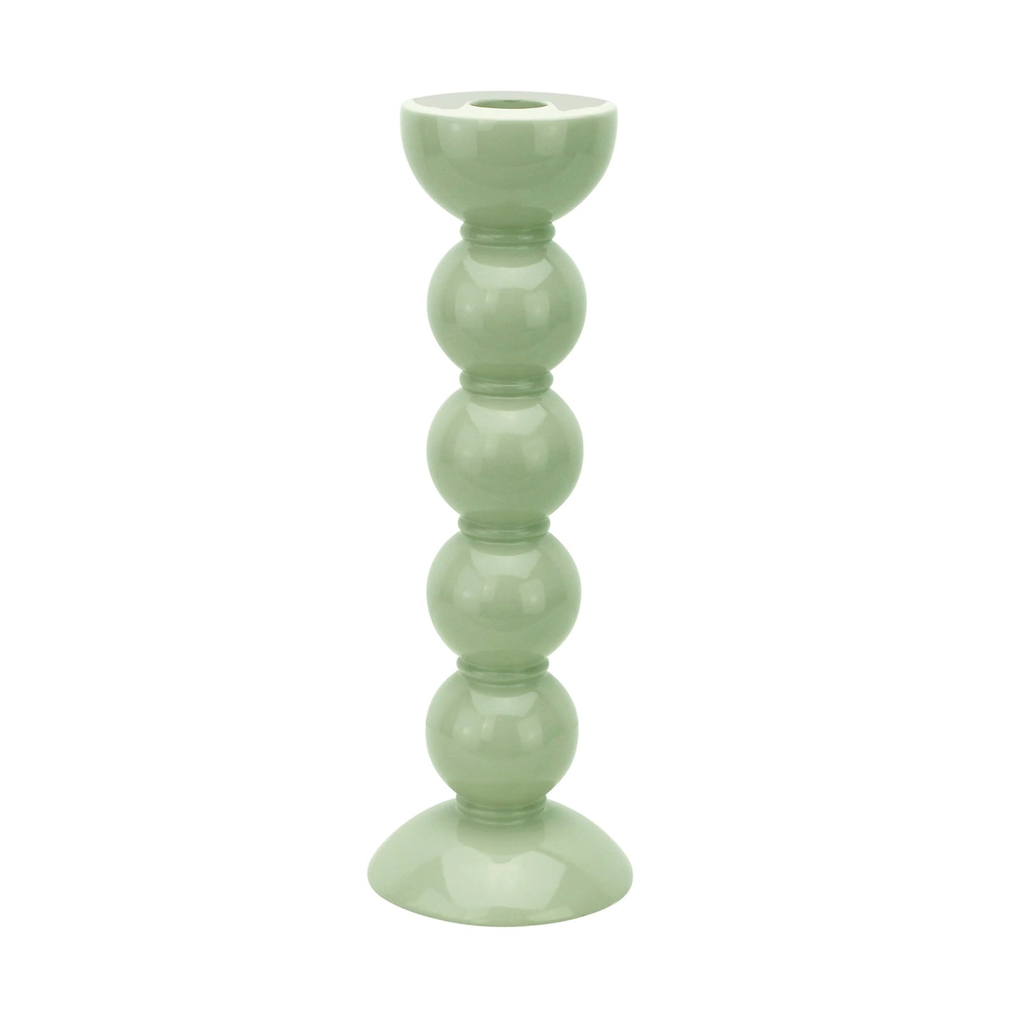 Tall Lacquered Bobbin Candlestick - Sage