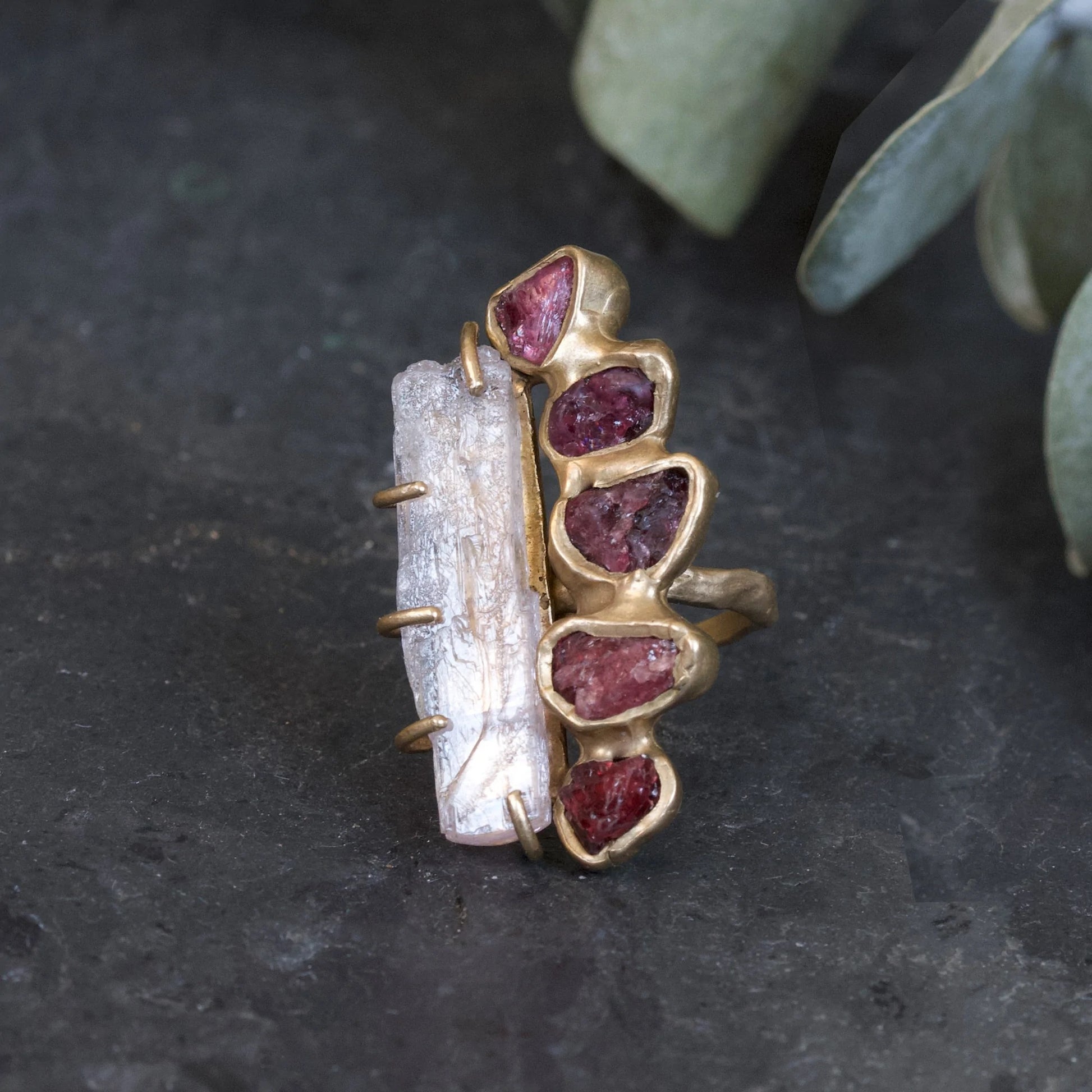 Kunzite + Red Spinel Statment Ring