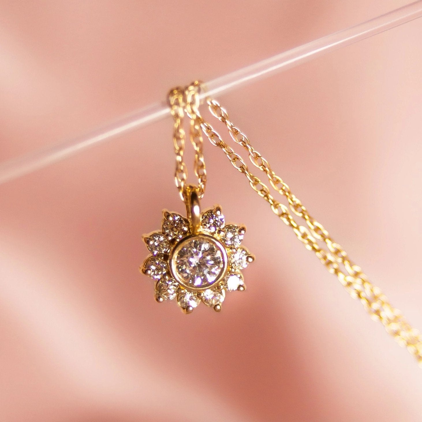 14k Gold + Diamond Sunflower Pendant Necklace