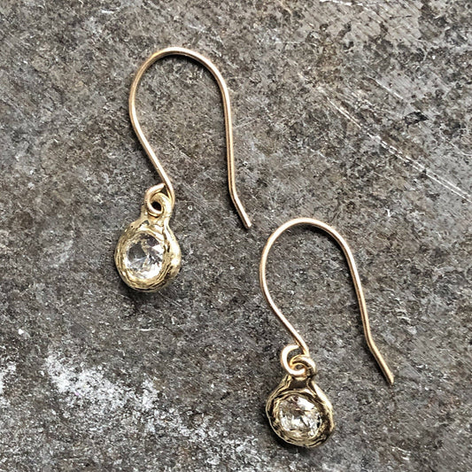 14k Gold + White Sapphire Sunburst Mini Dangle Earrings