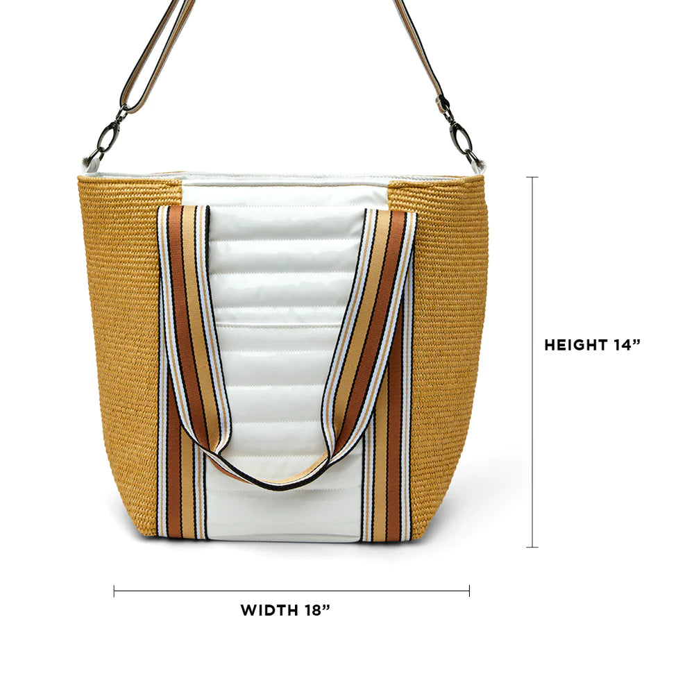 Sunset Tote Bag - Dune Raffia + Quilted White Patent