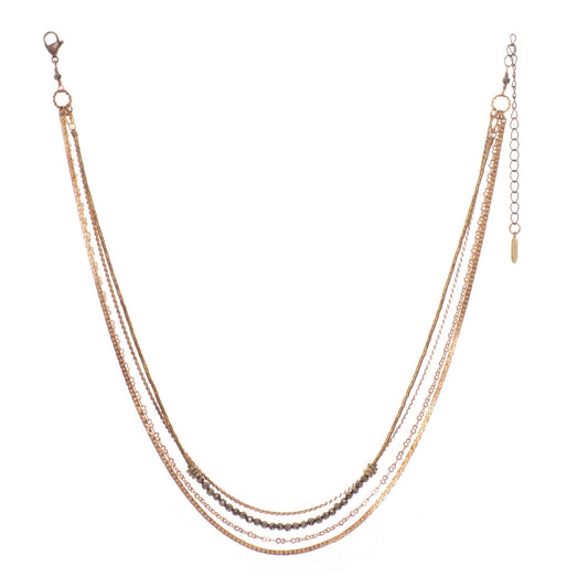 Multi-Layer Pyrite, Hematite + Vintage Brass Chain 'Tallis' Necklace