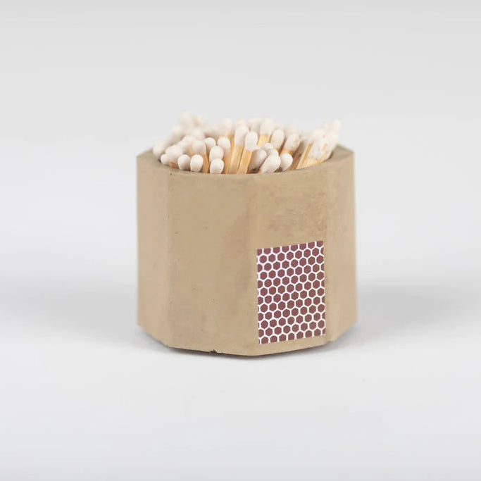 Taupe Concrete Match Holder with Striker + White Matches
