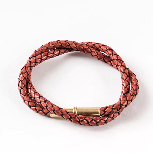 Flint Braided Leather Bracelet - Saddle