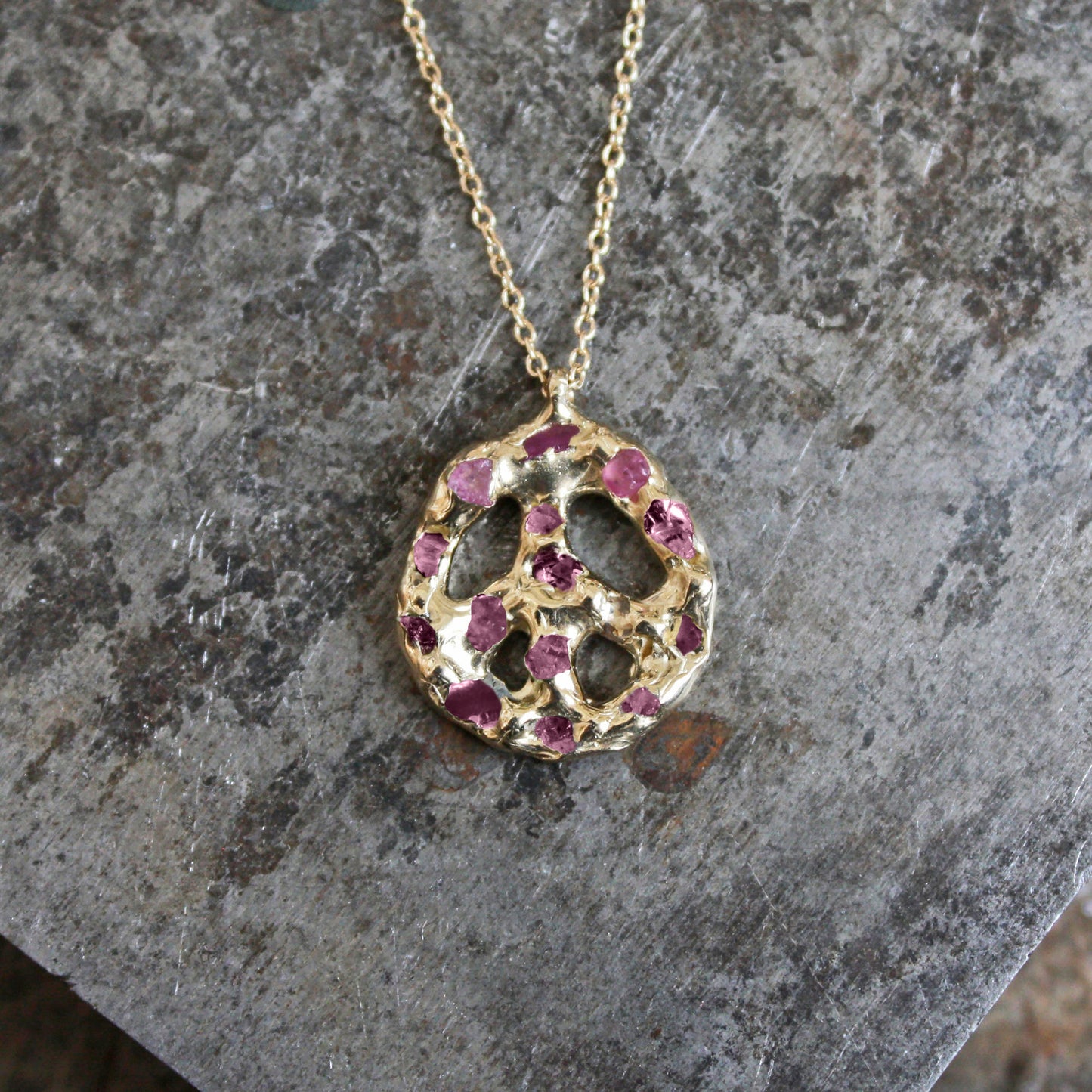 14k Gold 'Imagine' Pendant Necklace with Pink Sapphires