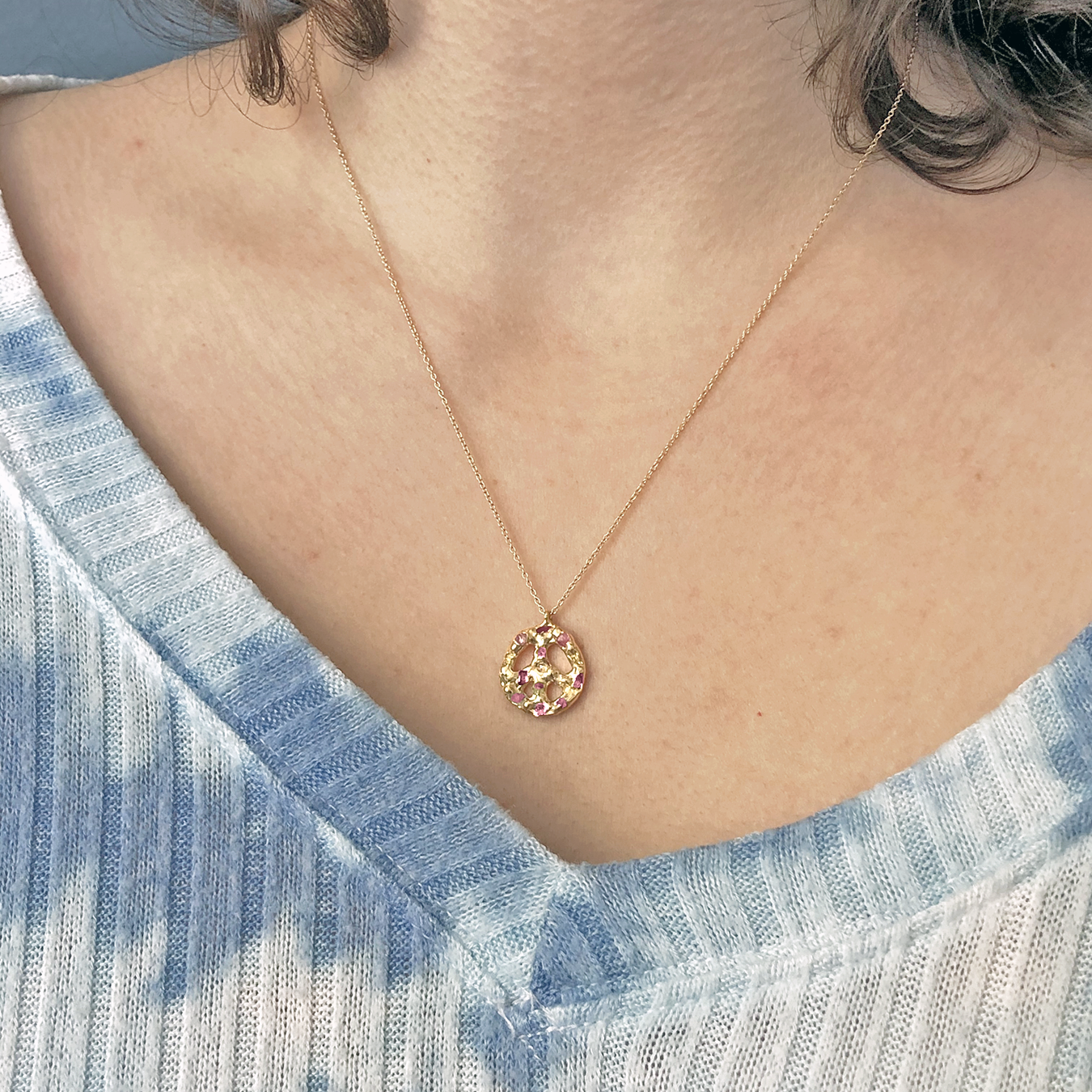 14k Gold 'Imagine' Pendant Necklace with Pink Sapphires