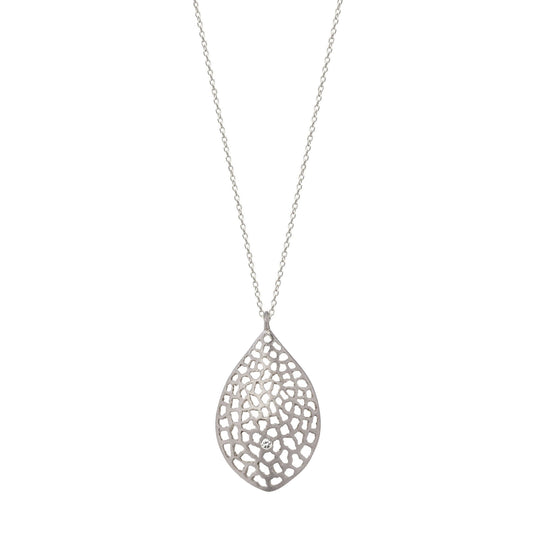 Lacy Leaf Sterling Silver Pendant Necklace with Diamond